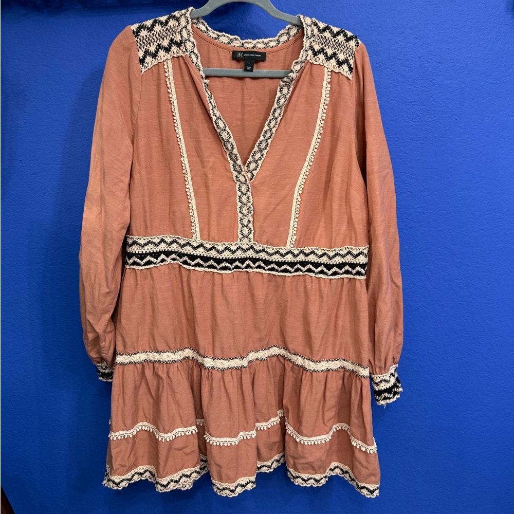 INC Linen and embroidered boho shift dress